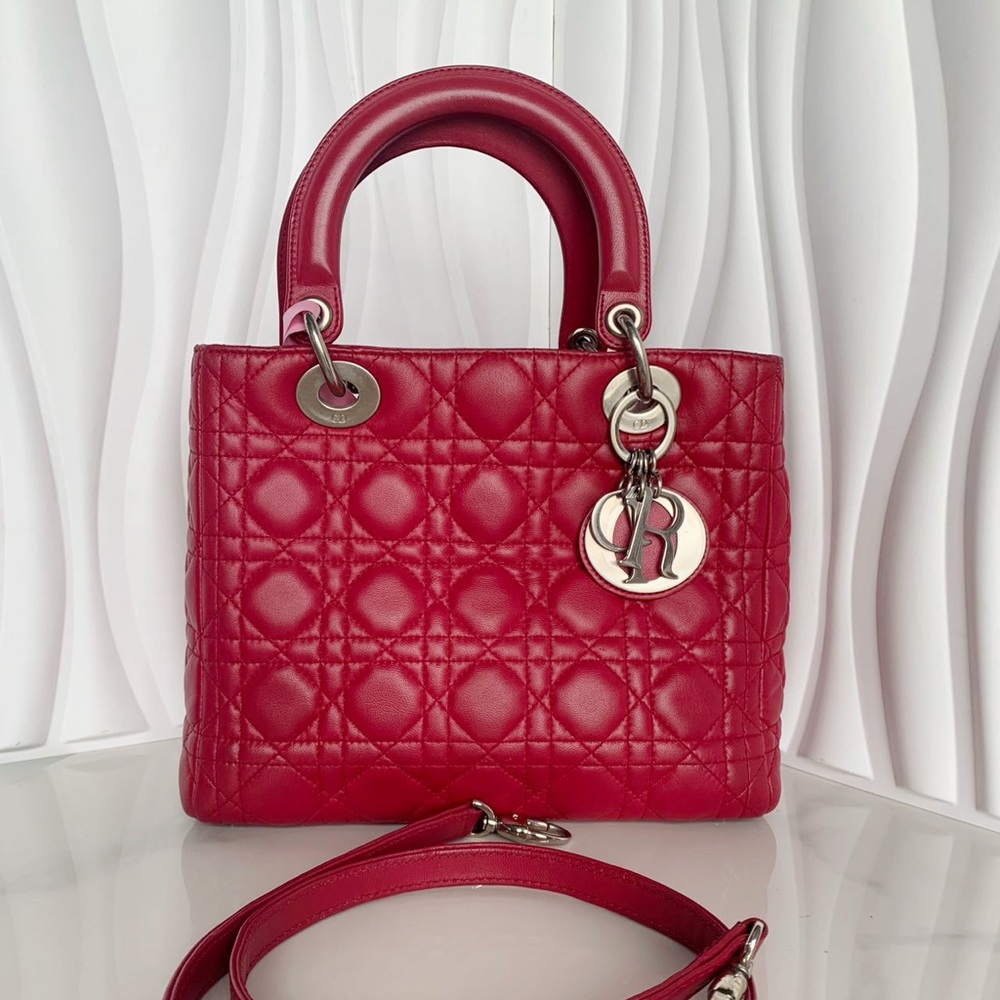DIOR Lady DIOR Medium Handbag Lambskin Red